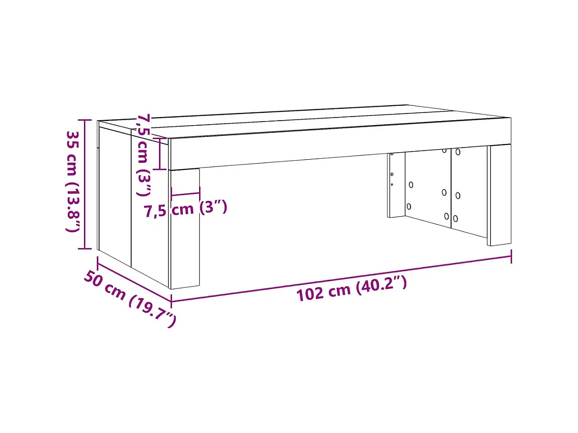 Tavolino da caffè in rovere fatto a mano 102x50x35 cm in legno ingegnerizzato