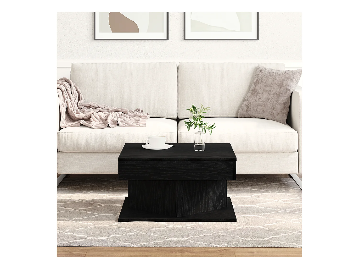 Table basse Noir Chêne 57x57x30 cm en bois d'ingénierie