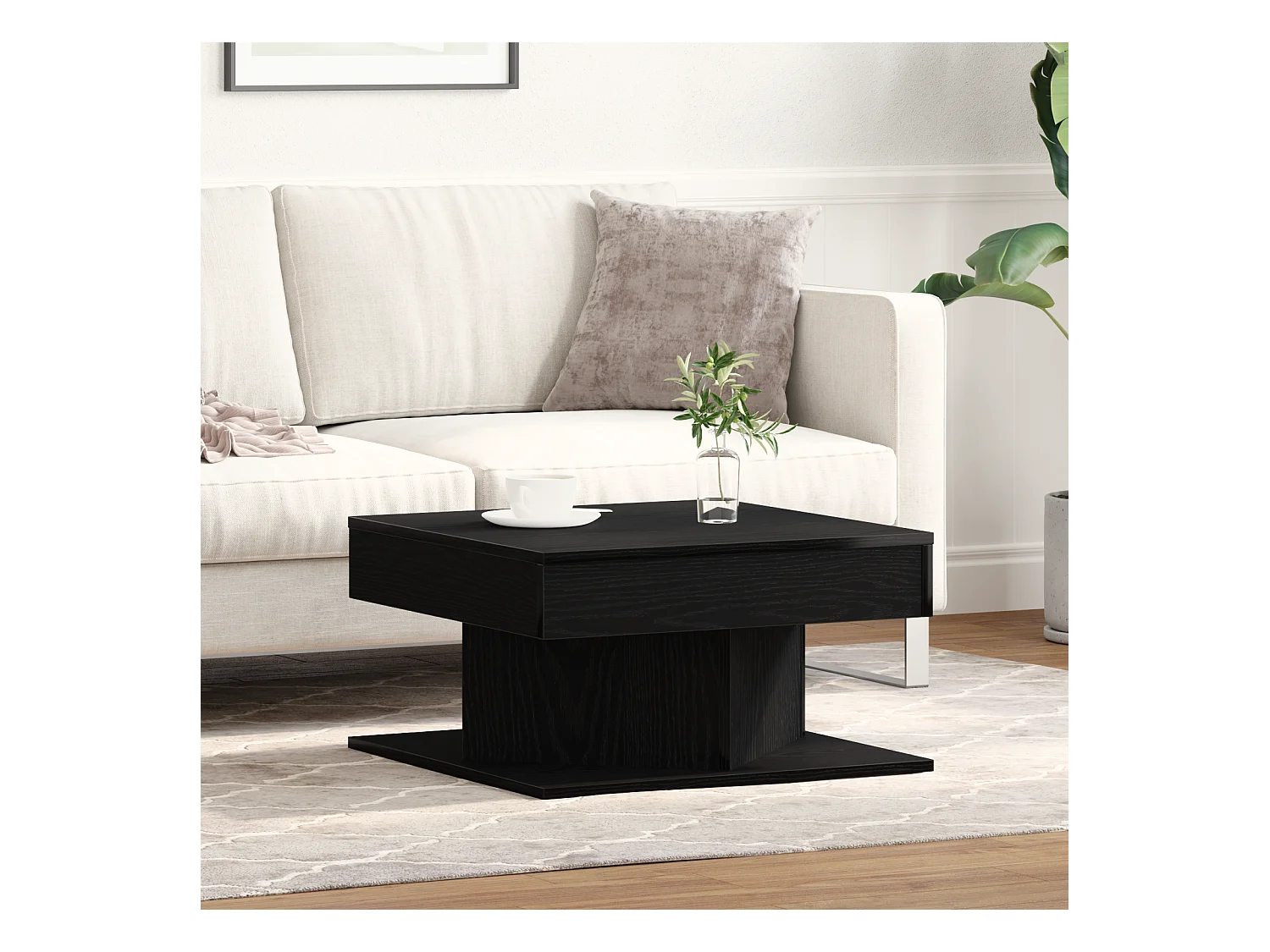 Table basse Noir Chêne 57x57x30 cm en bois d'ingénierie