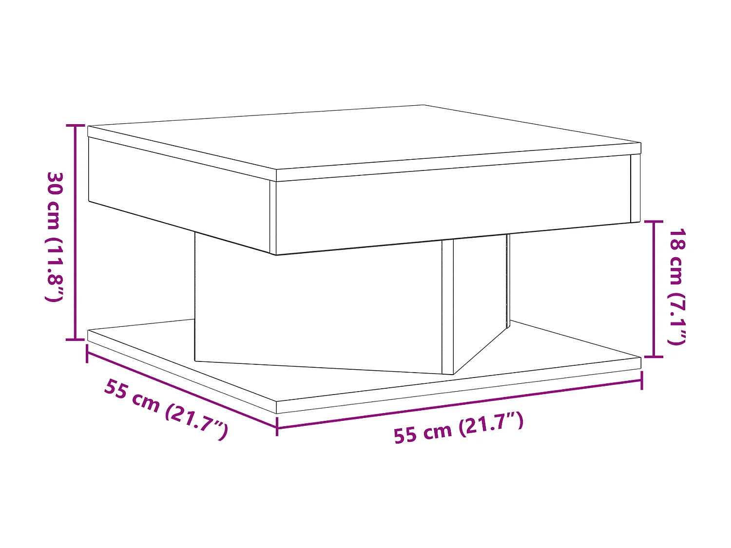 Table basse Noir Chêne 57x57x30 cm en bois d'ingénierie
