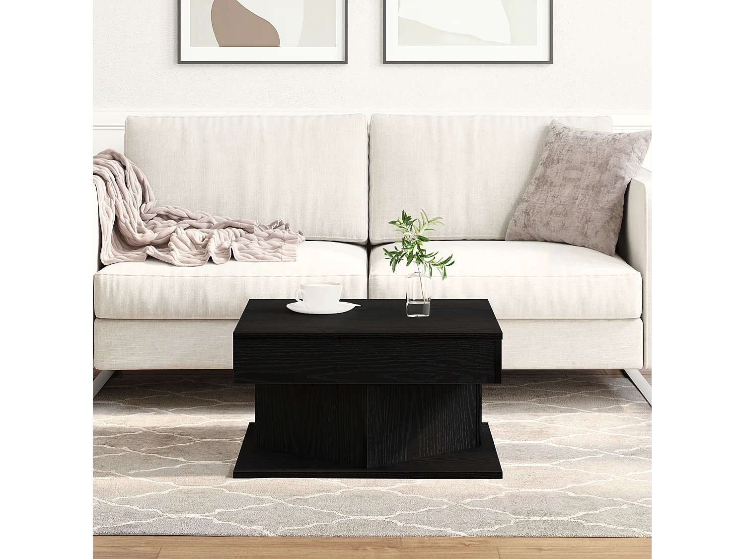 Table basse Noir Chêne 57x57x30 cm en bois d'ingénierie