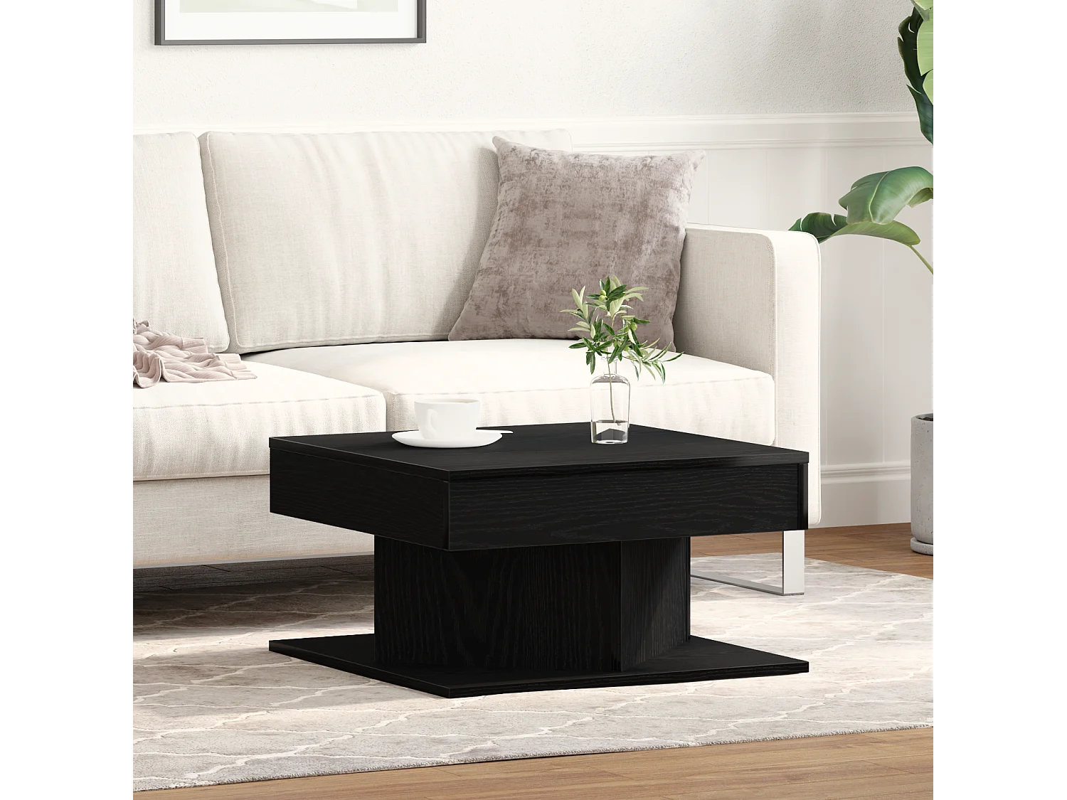 Table basse Noir Chêne 57x57x30 cm en bois d'ingénierie