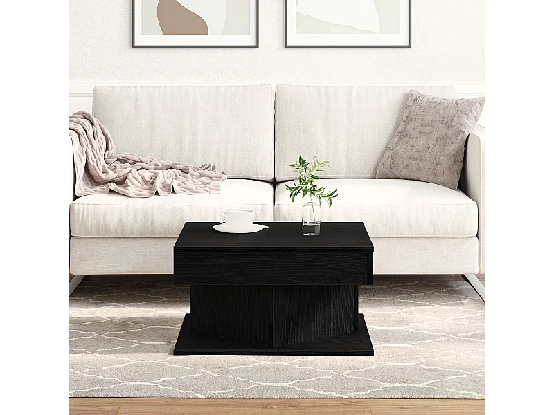 Table basse Noir Chêne 57x57x30 cm en bois d'ingénierie