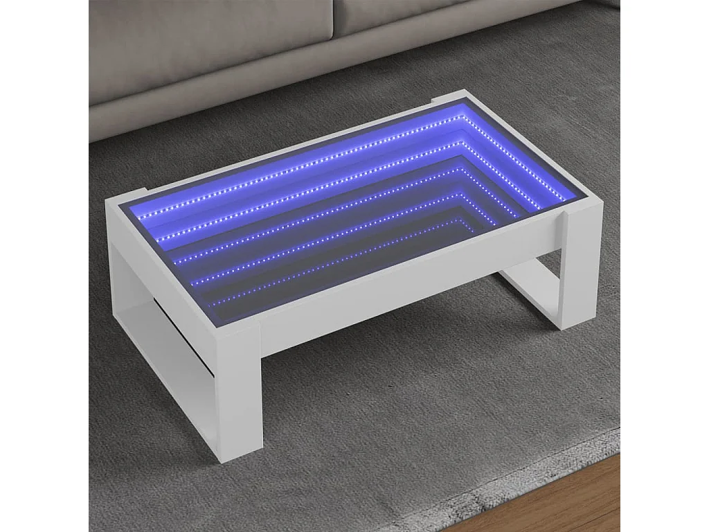 Mesa de centro con LED infinito blanco 90x53x30 cm