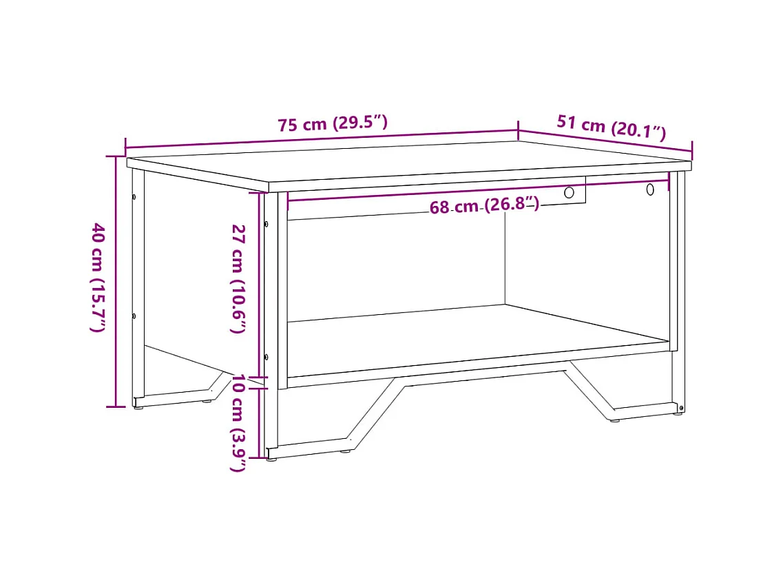 Tavolino da caffè in rovere marrone 75x51x40 cm in legno ingegnerizzato