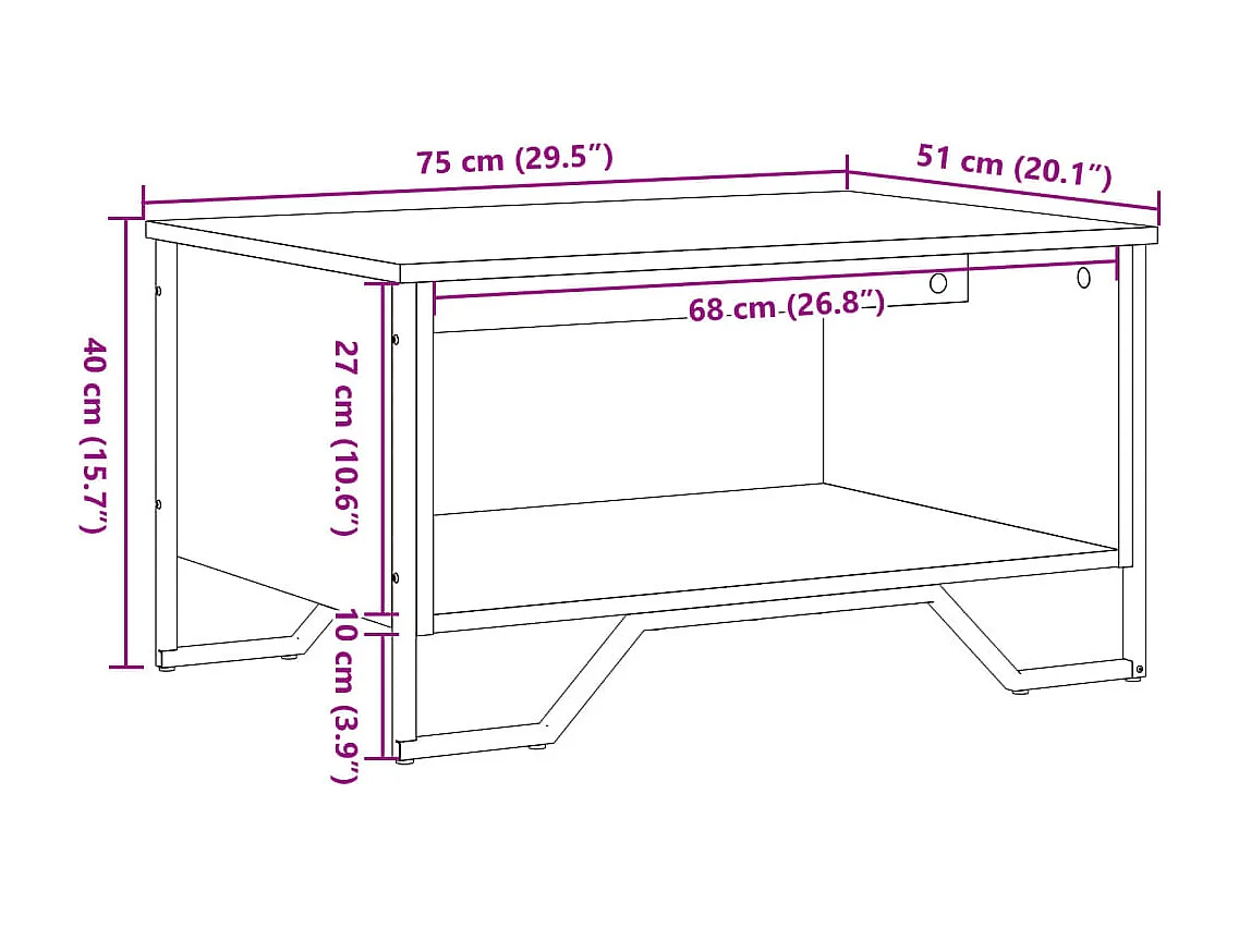 Mesa de centro roble marrón 75x51x40 cm madera de ingeniería