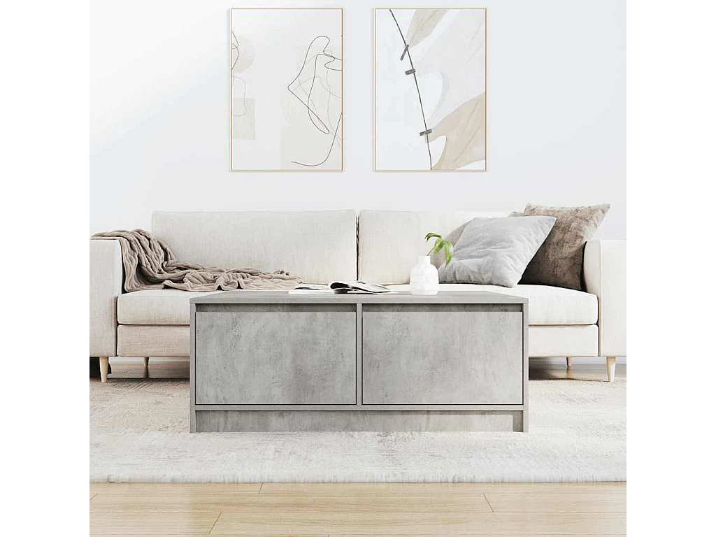 Mesa de centro gris hormigón con cajones 100x100x40 cm