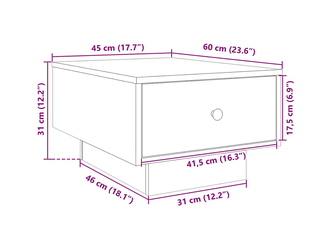 Mesa de centro gris hormigón 60x45x31 cm madera de ingeniería