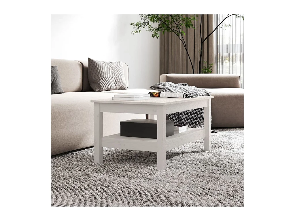 Table basse Blanc 80x50x40 cm Bois massif de pin