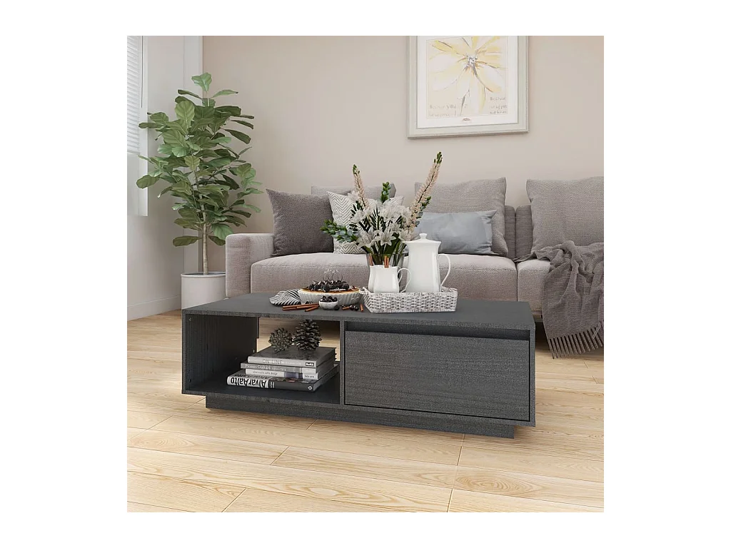 Table basse gris 110x50x33,5 cm bois de pin massif