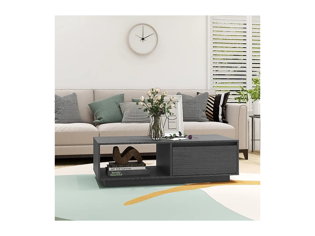 Table basse gris 110x50x33,5 cm bois de pin massif