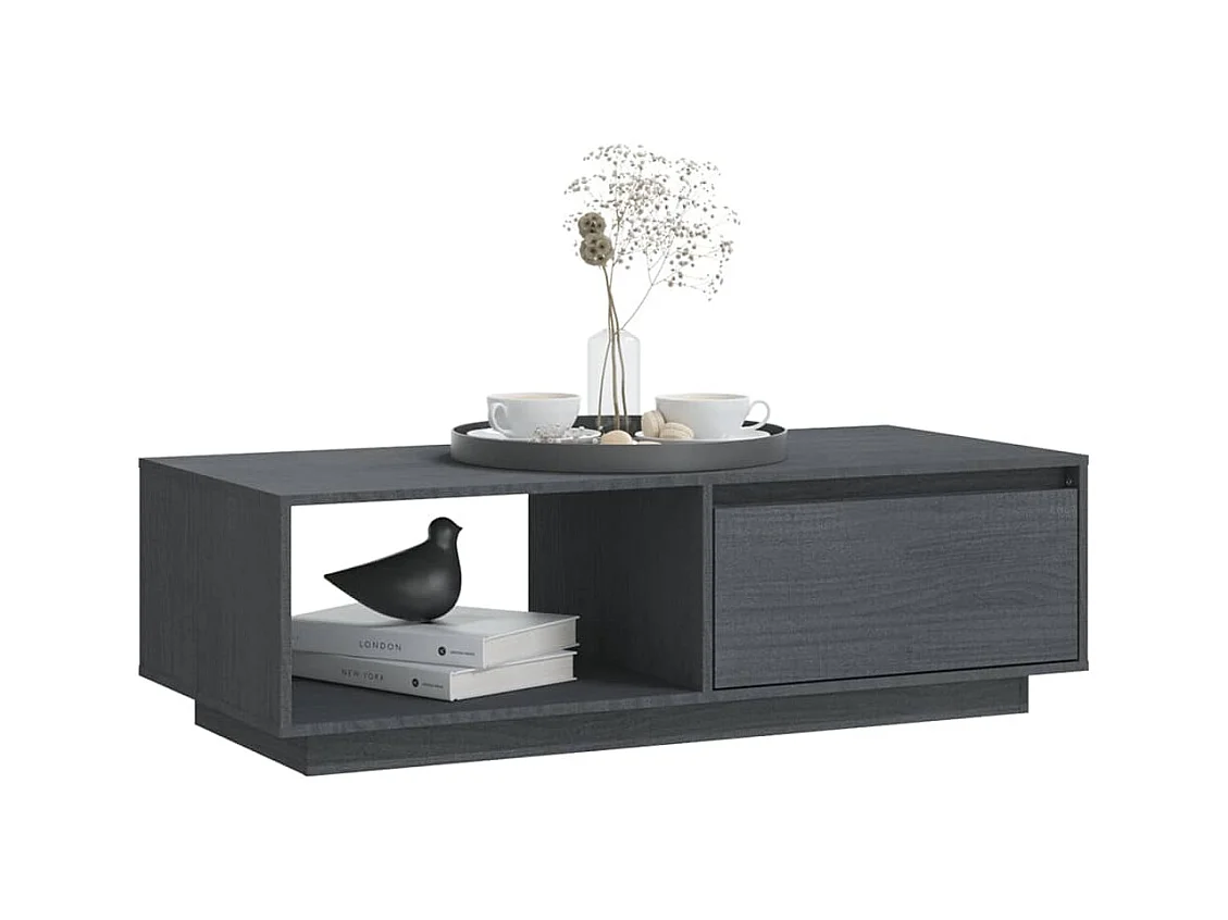 Table basse gris 110x50x33,5 cm bois de pin massif