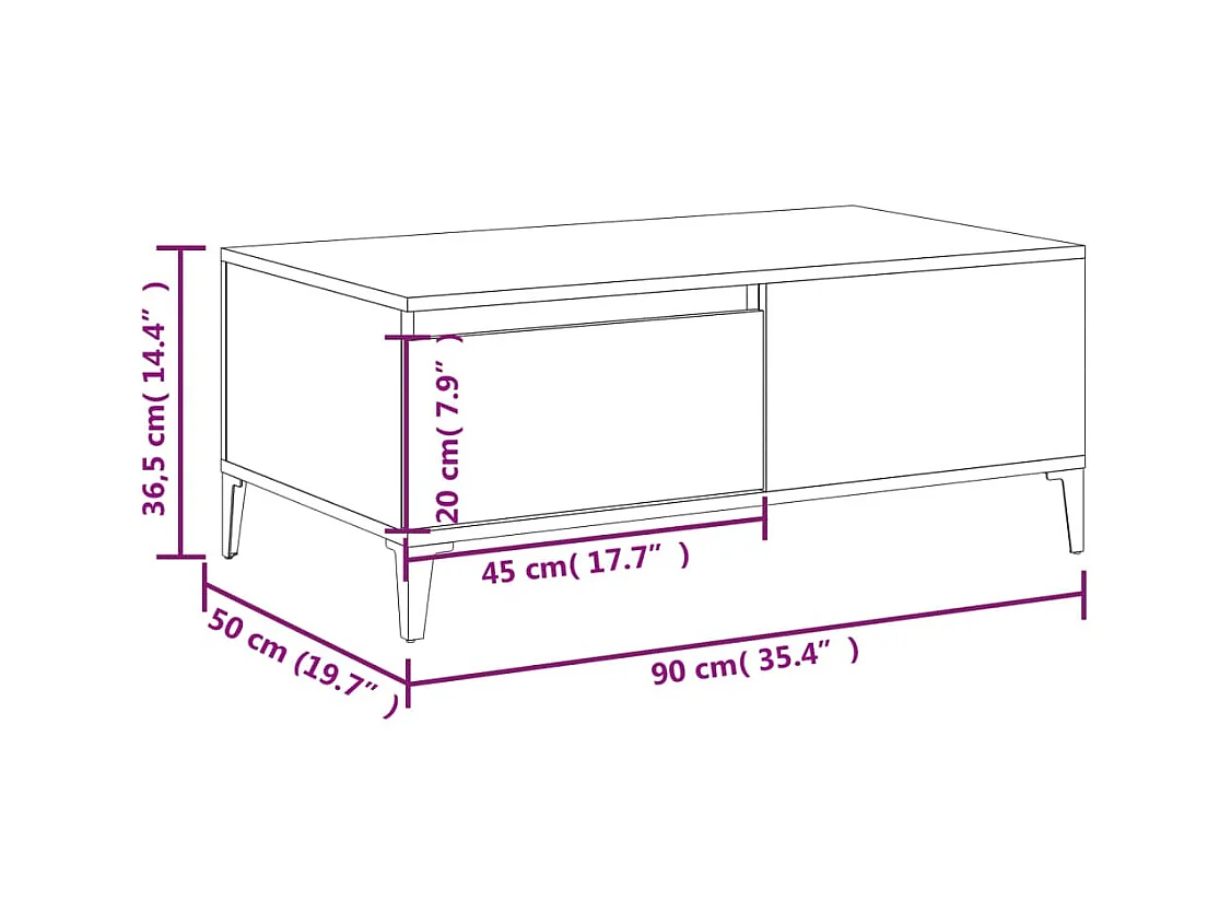 Table basse Chêne marron 90x50x36,5 cm Bois d'ingénierie