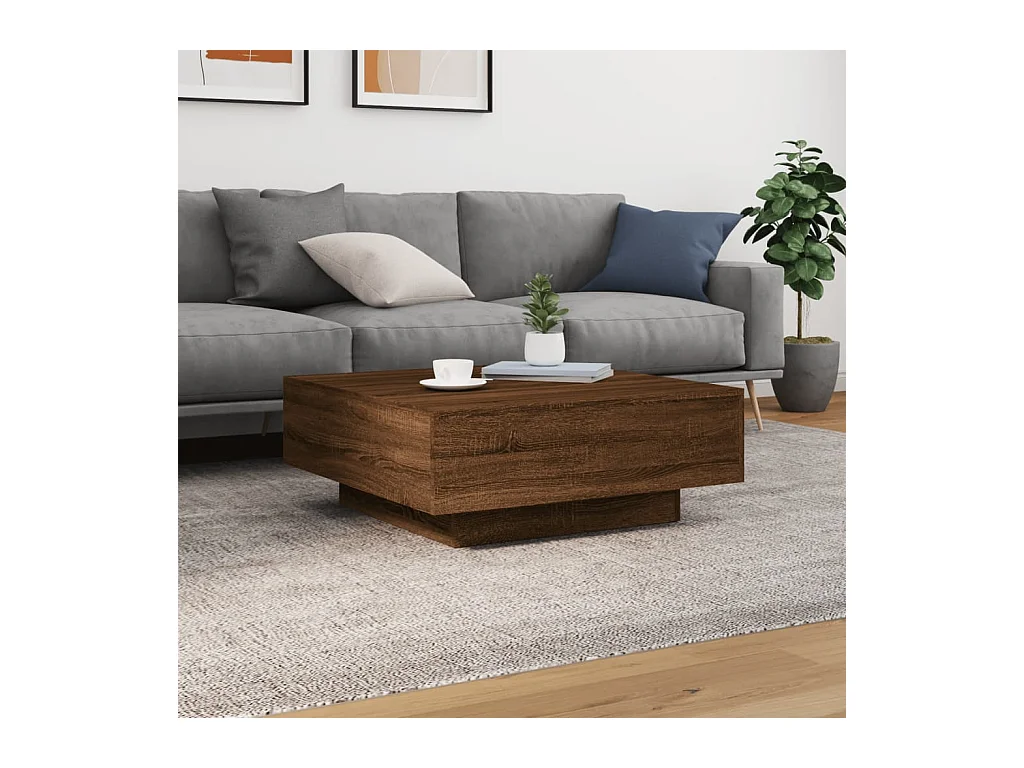 Table basse avec lumières LED chêne marron 80x80x31 cm