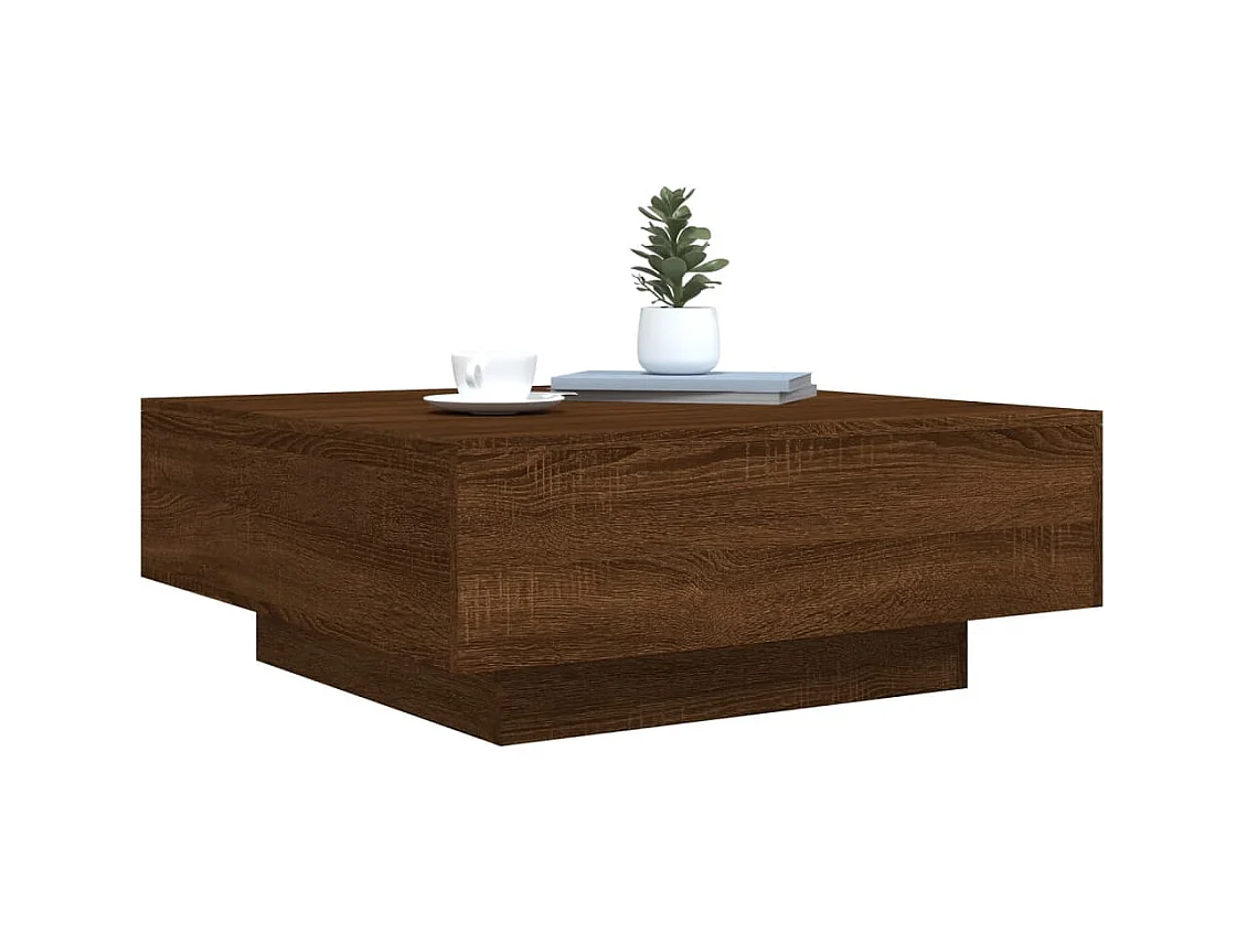 Table basse avec lumières LED chêne marron 80x80x31 cm
