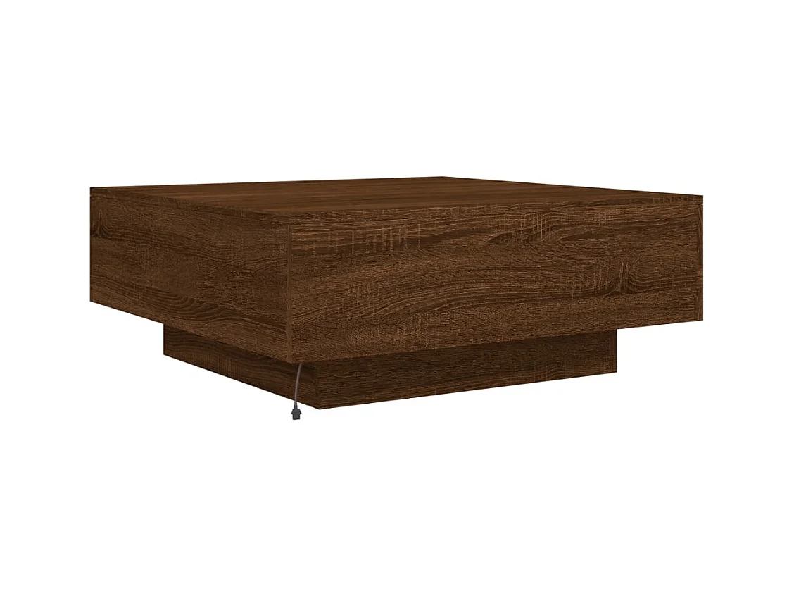 Table basse avec lumières LED chêne marron 80x80x31 cm
