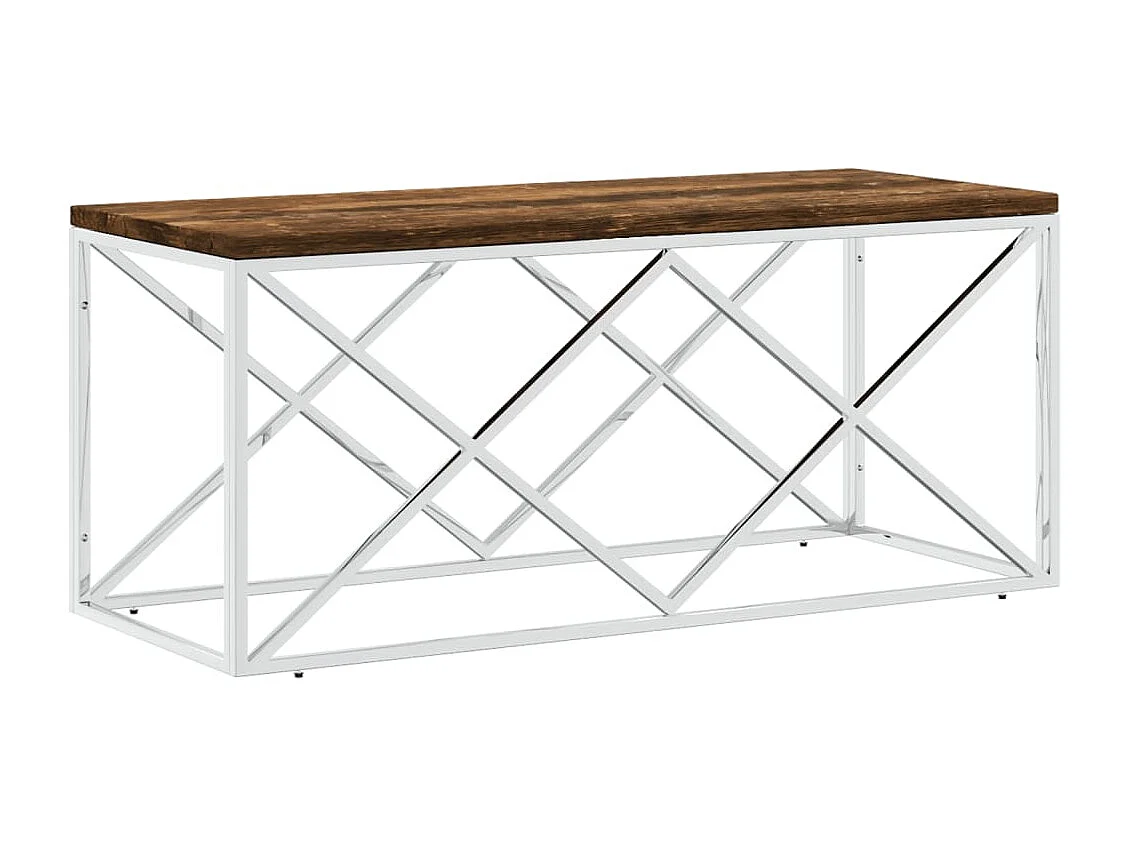 Table basse acier inoxydable et bois massif de récupération