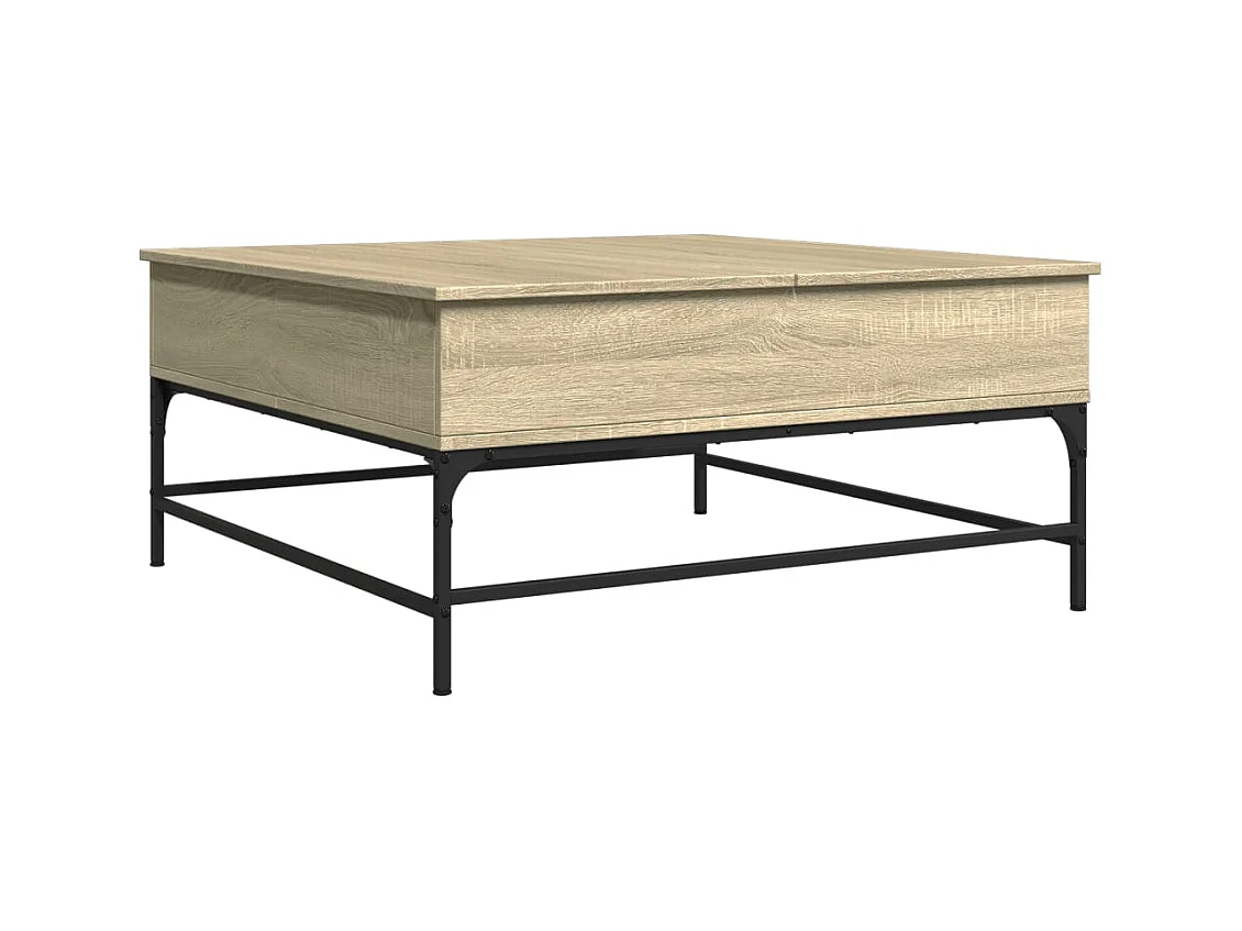 Mesa de centro de roble Sonoma 95x95x45 cm de madera contrachapada y metal