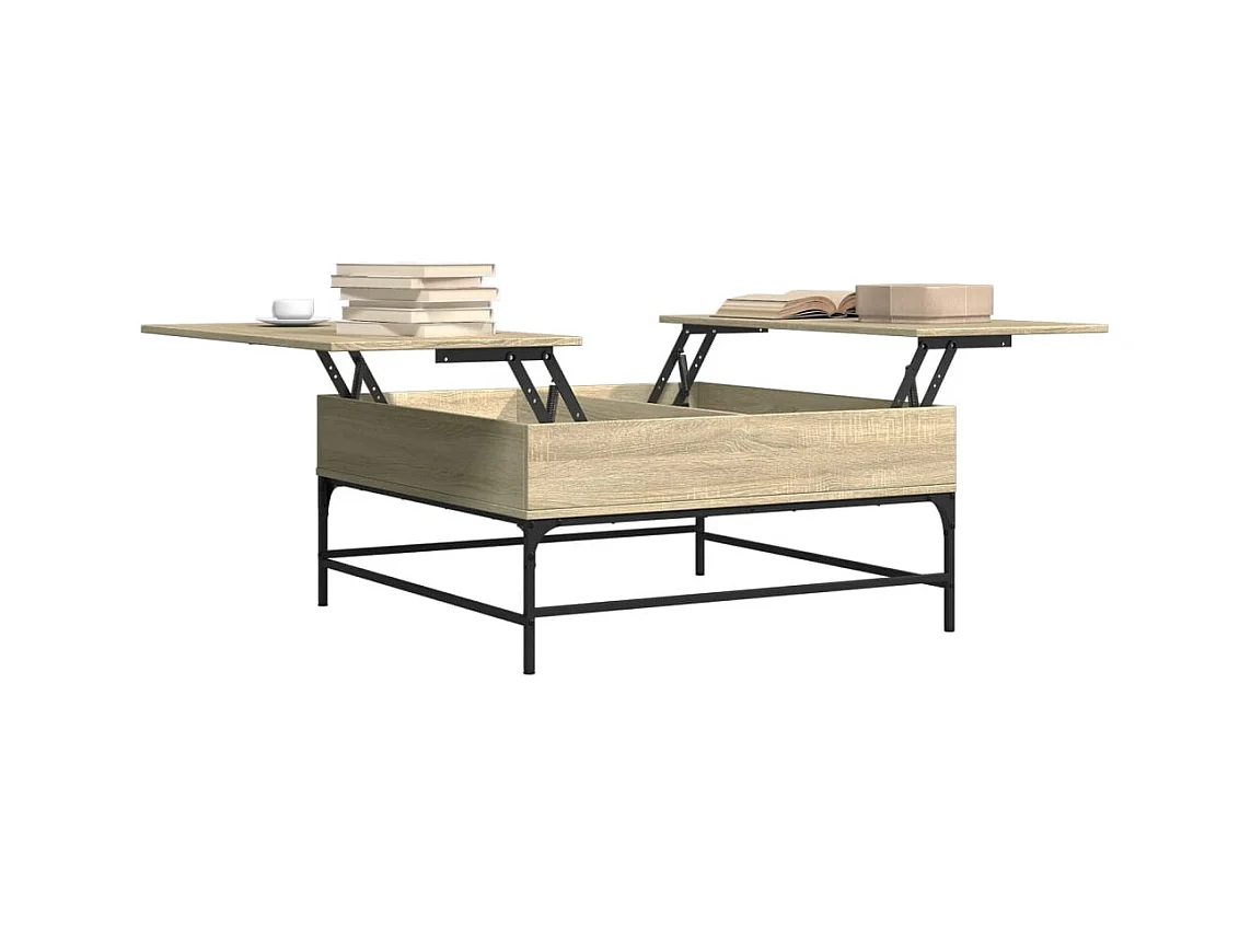 Mesa de centro de roble Sonoma 95x95x45 cm de madera contrachapada y metal