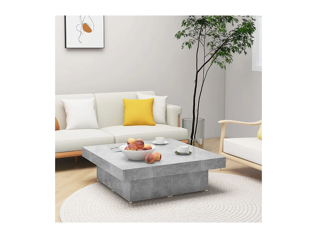 Table basse gris béton 90x90x28 cm bois d'ingénierie