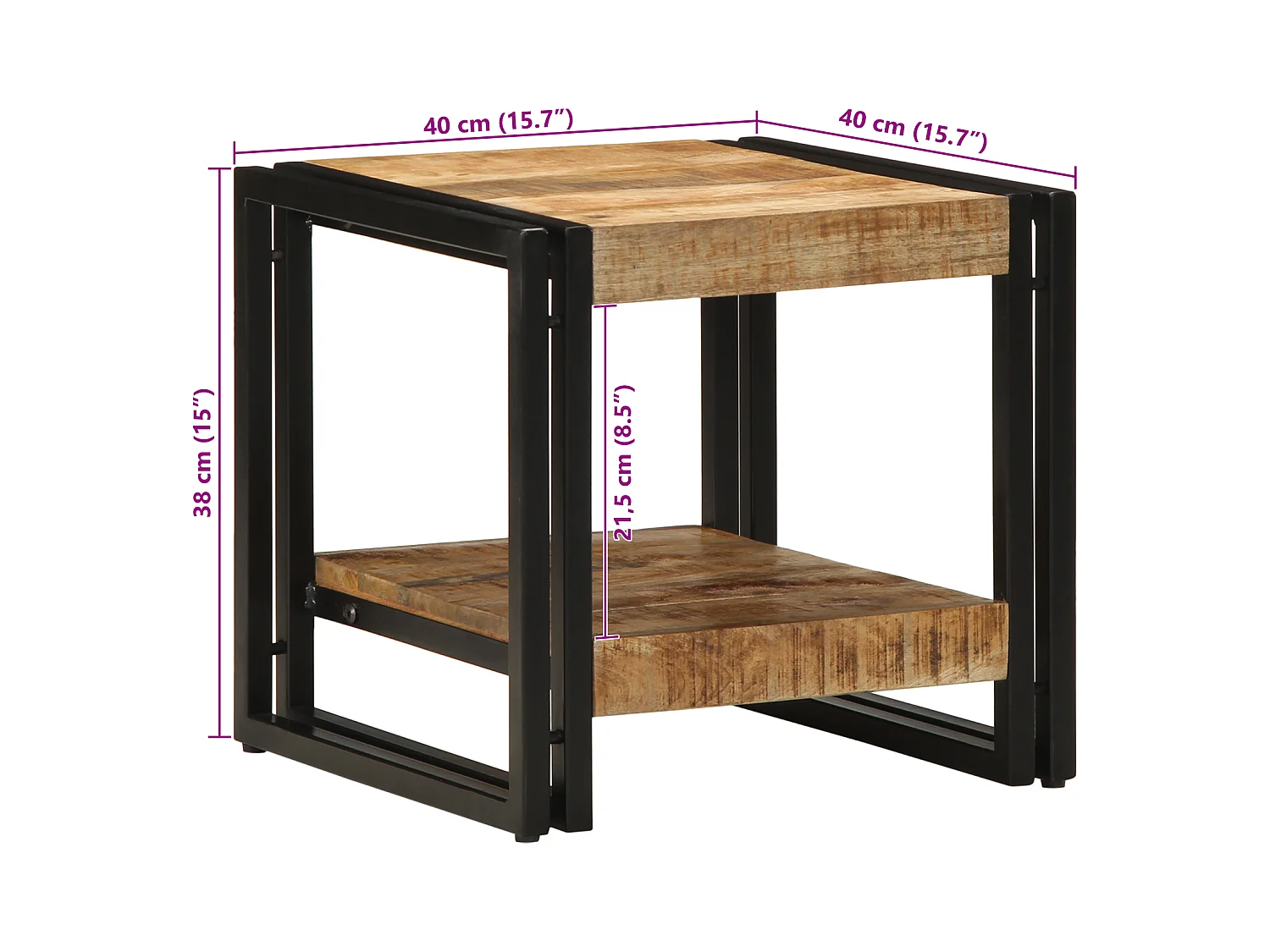 Table basse 40x50x38 cm en bois de manguier massif