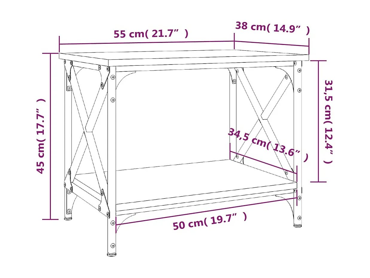 Mesa auxiliar de roble Sonoma 55x38x45 cm Madera de ingeniería