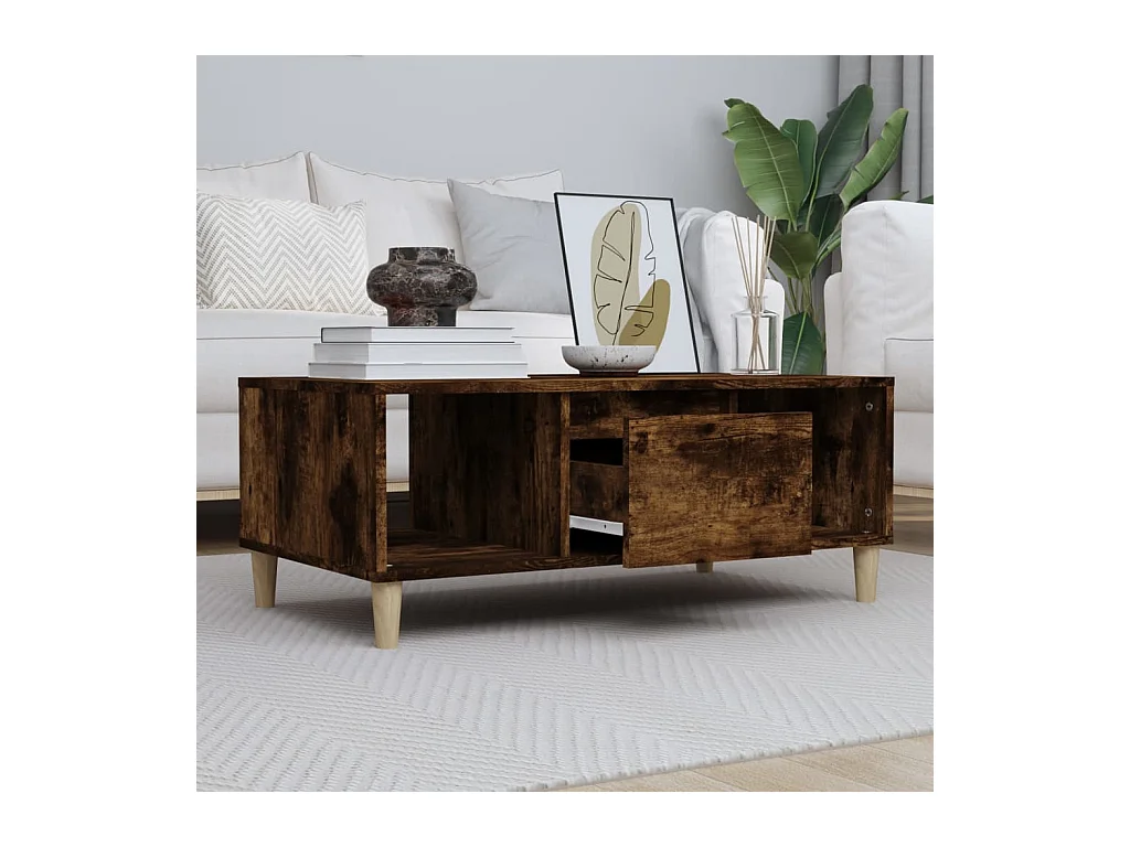 Gerookte eiken salontafel 90x50x36,5 cm bewerkt hout