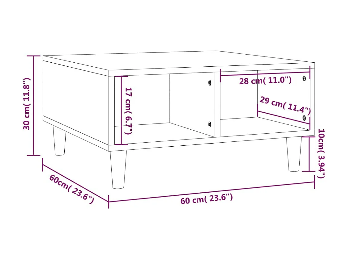 Table basse sonoma gris 60x60x30 cm bois d'ingénierie