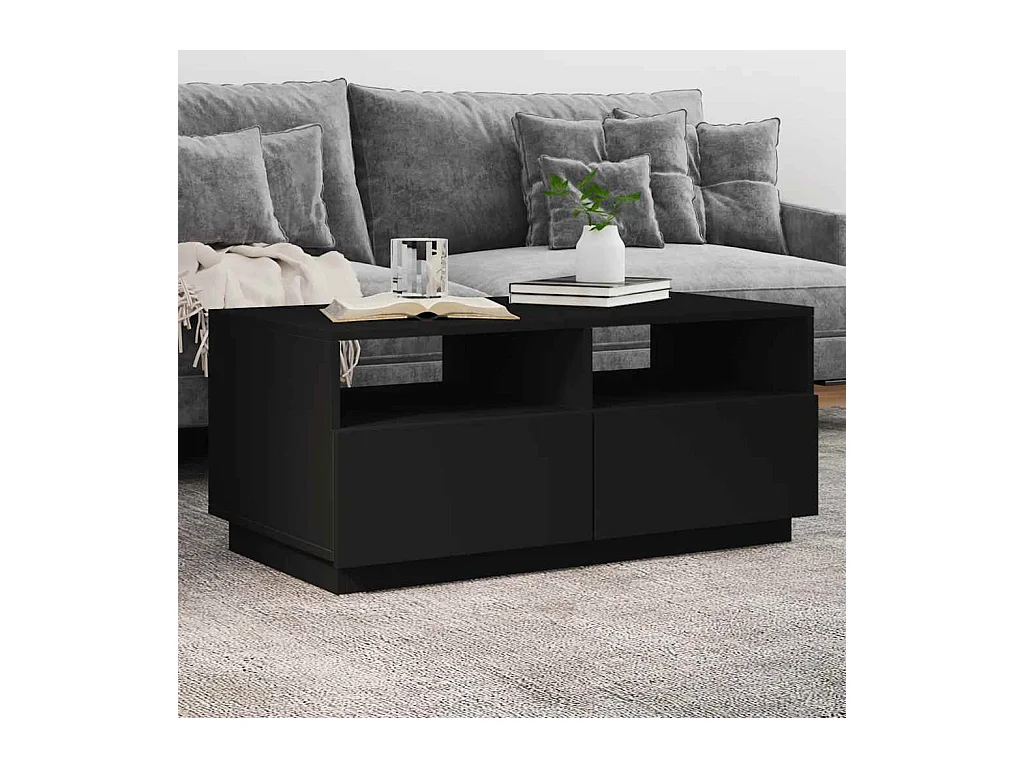 Table basse avec lumières LED noir 90x49x40 cm