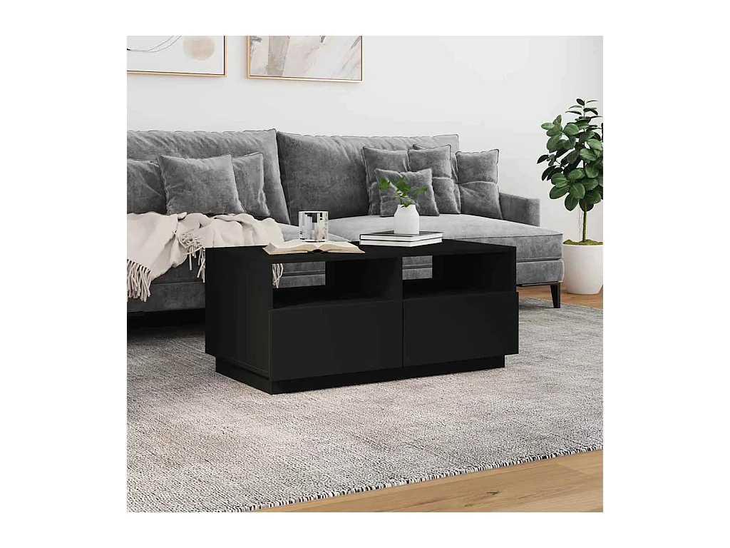 Table basse avec lumières LED noir 90x49x40 cm