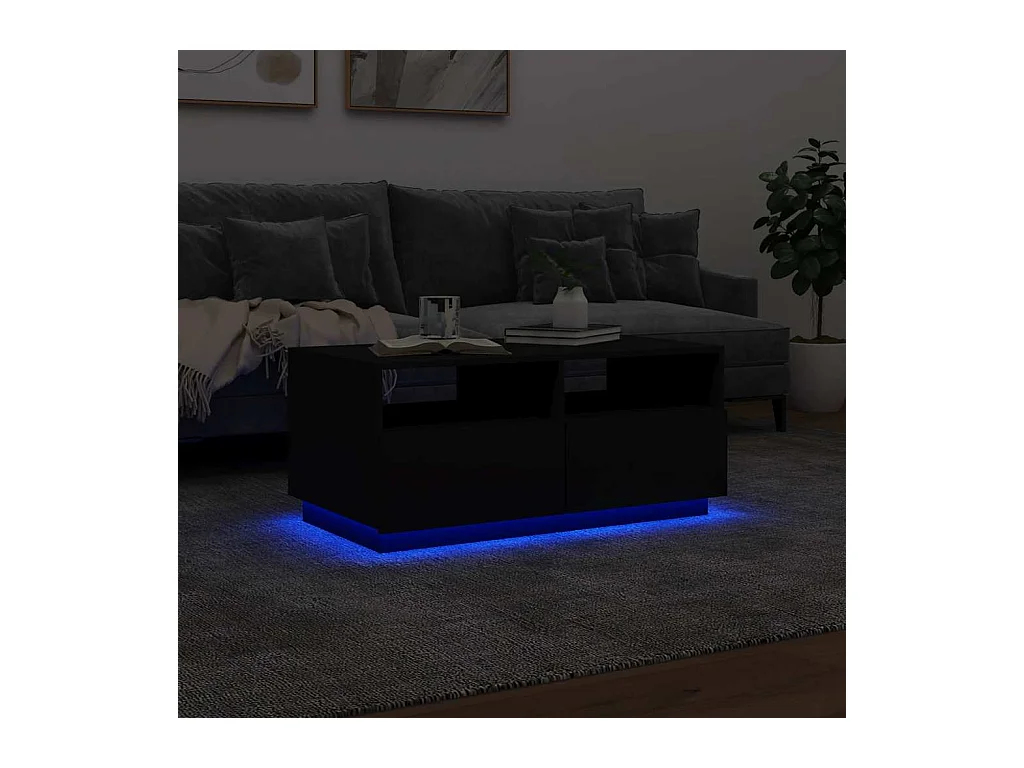 Table basse avec lumières LED noir 90x49x40 cm