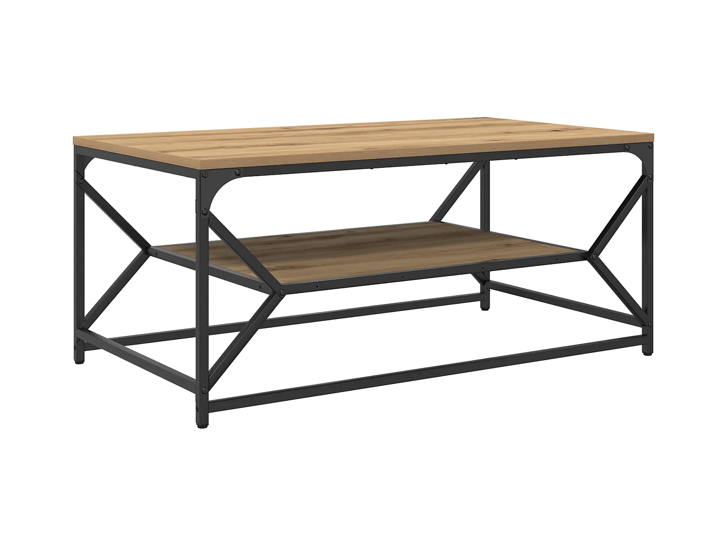 Table basse avec étagère en chêne artisan, 90x50x40 cm, en bois d'ingénierie