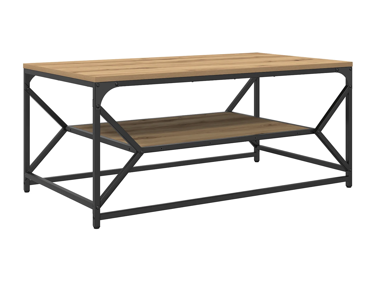 Table basse avec étagère en chêne artisan, 90x50x40 cm, en bois d'ingénierie