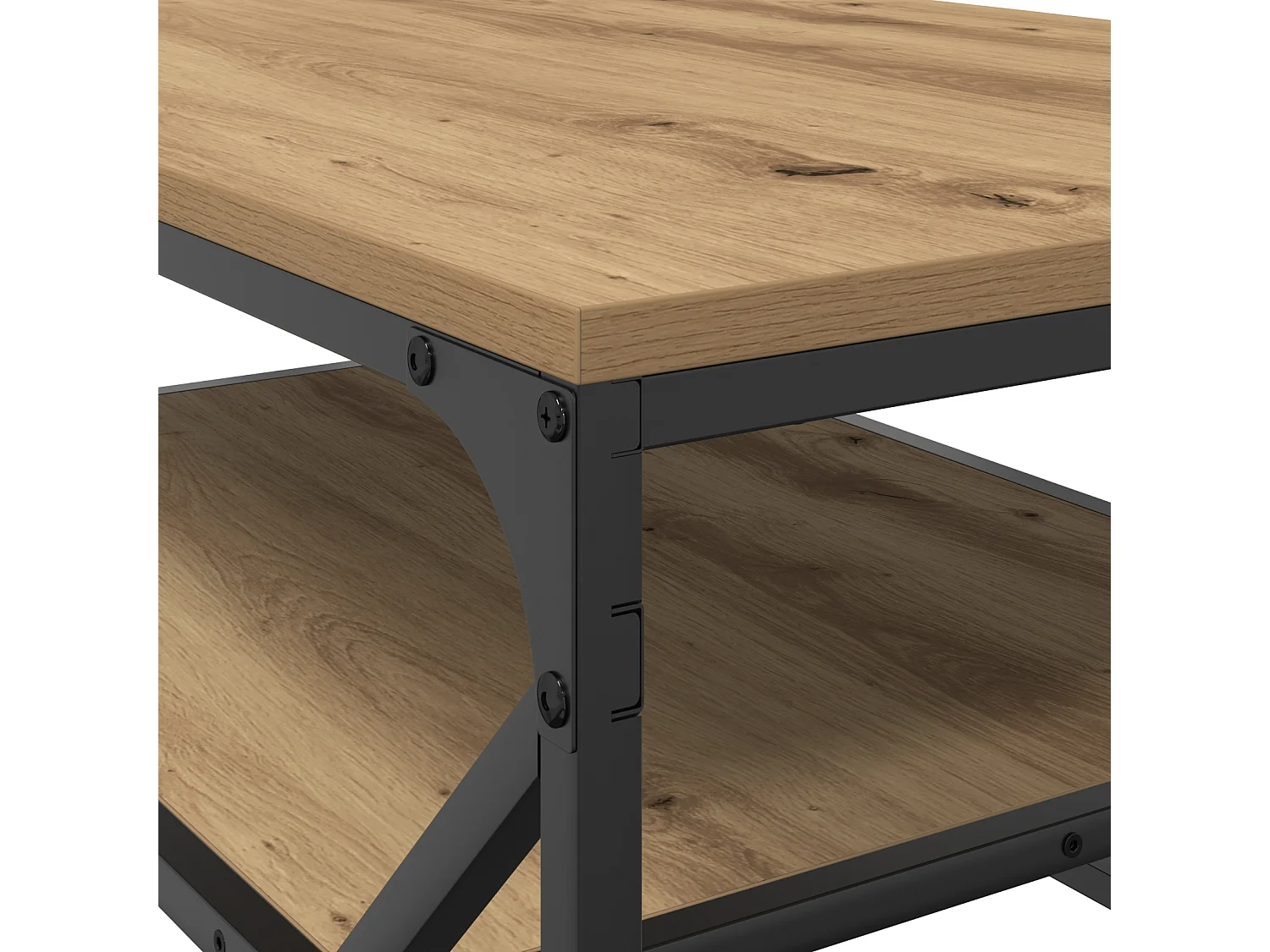 Table basse avec étagère en chêne artisan, 90x50x40 cm, en bois d'ingénierie