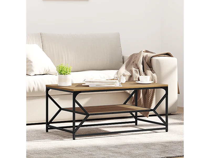 Table basse avec étagère en chêne artisan, 90x50x40 cm, en bois d'ingénierie