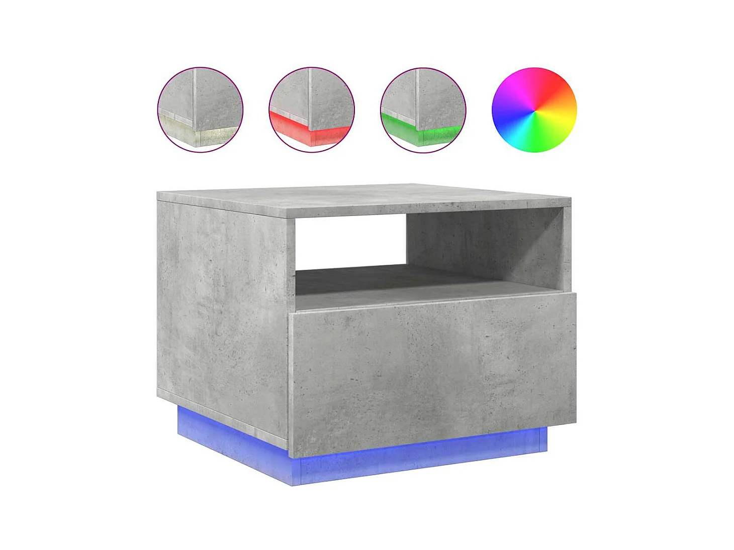 Salontafel met ledverlichting, betongrijs, 50x49x40 cm