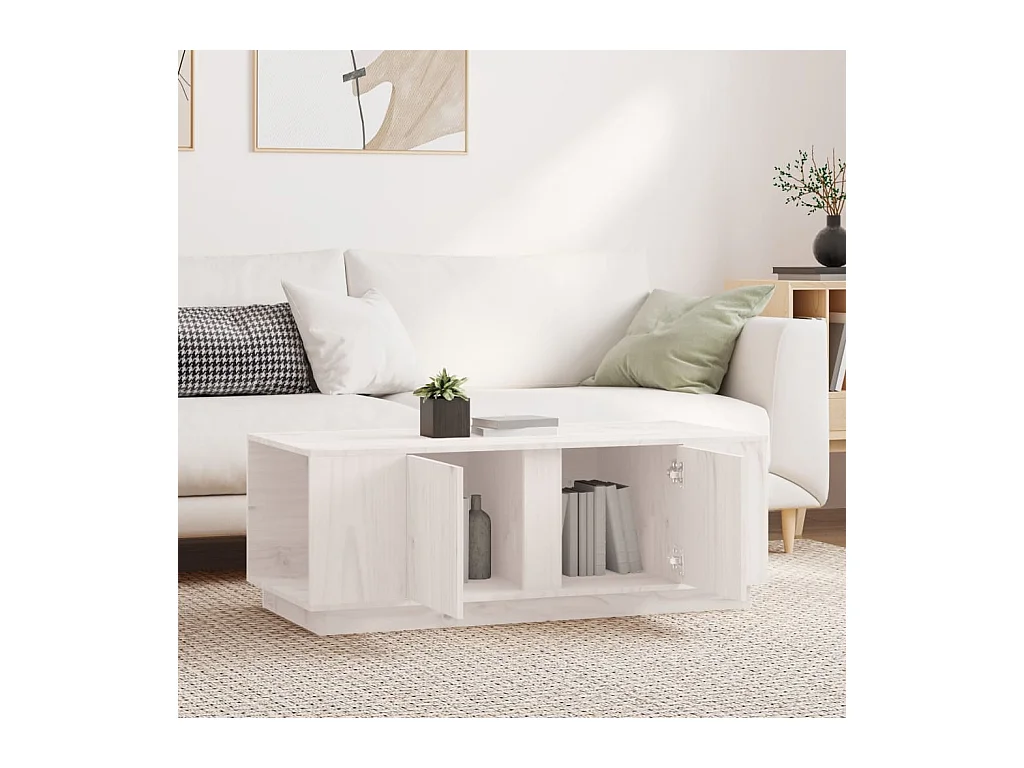 Table basse Blanc 110x50x40 cm Bois massif de pin