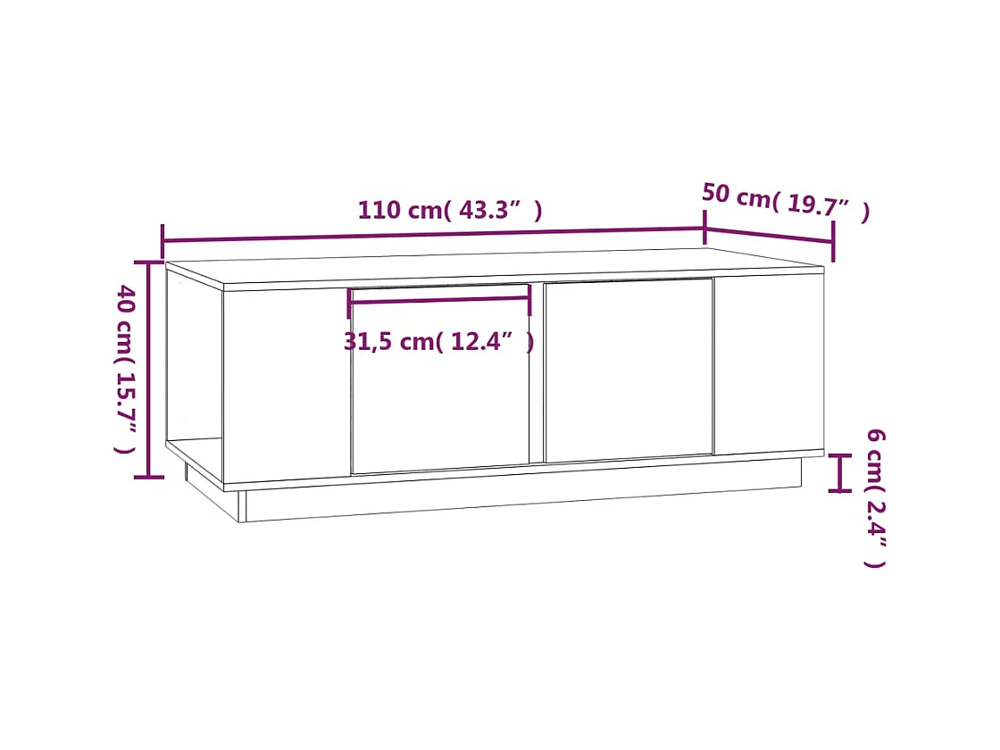 Table basse Blanc 110x50x40 cm Bois massif de pin