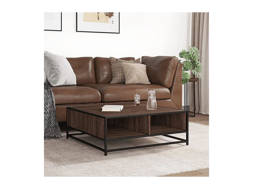 Tavolino da caffè in rovere marrone 80x80x30 cm in legno ingegnerizzato e metallo