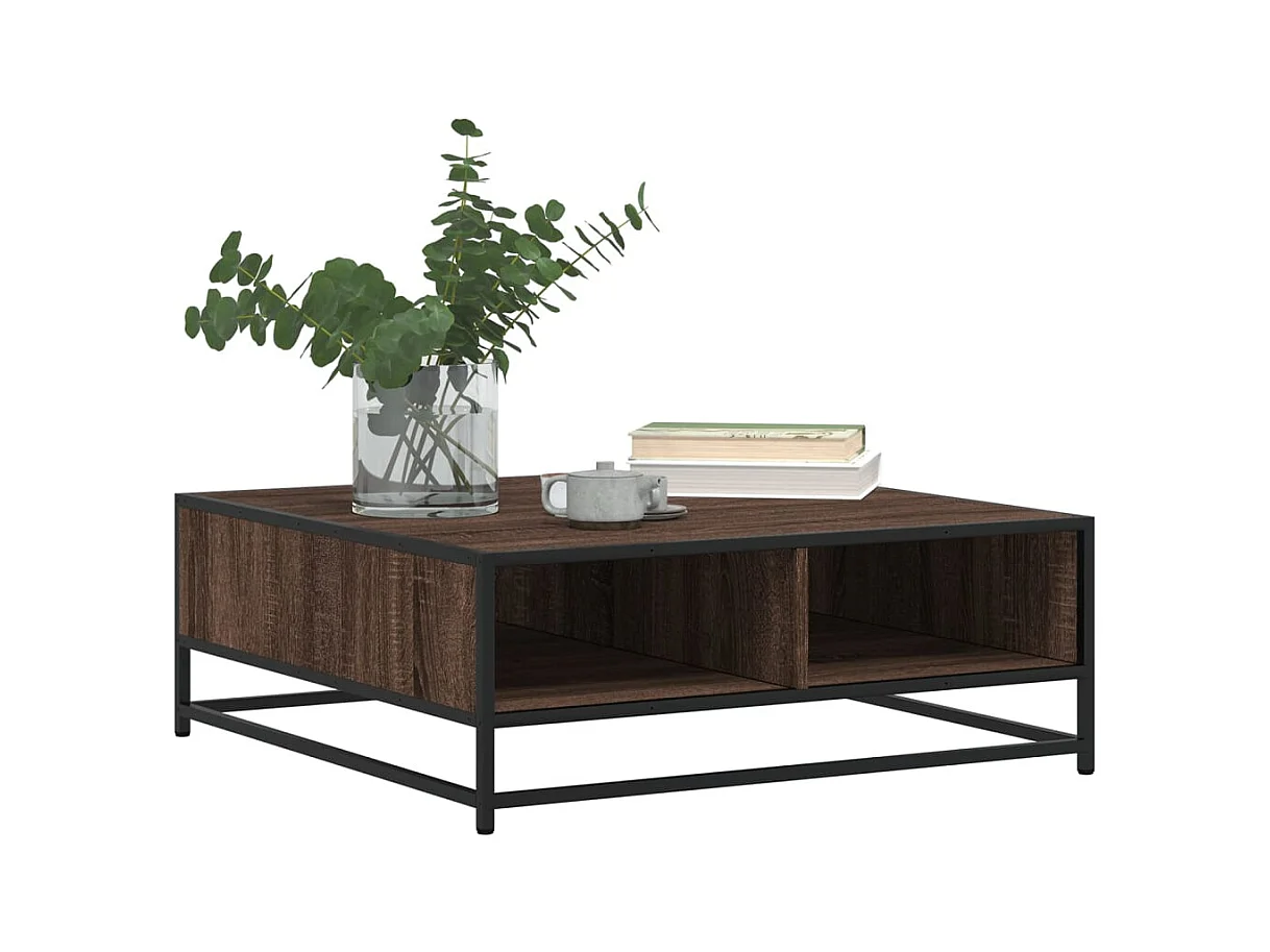 Tavolino da caffè in rovere marrone 80x80x30 cm in legno ingegnerizzato e metallo