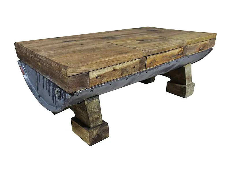 Mesa de centro de madera recuperada mixta 90x50x35 cm