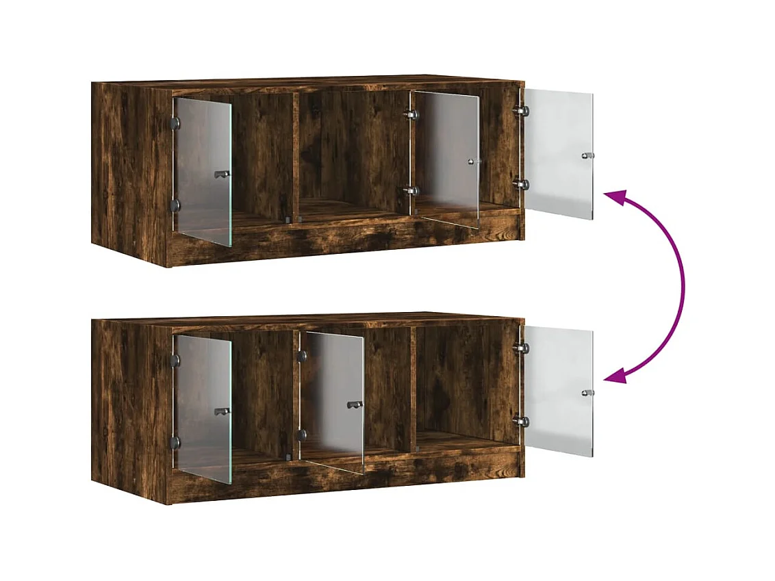 Table basse avec portes en verre chêne fumé 102x50x42 cm