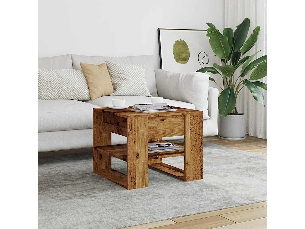 Mesa de centro madera vieja 55,5x55x45 cm madera de ingeniería
