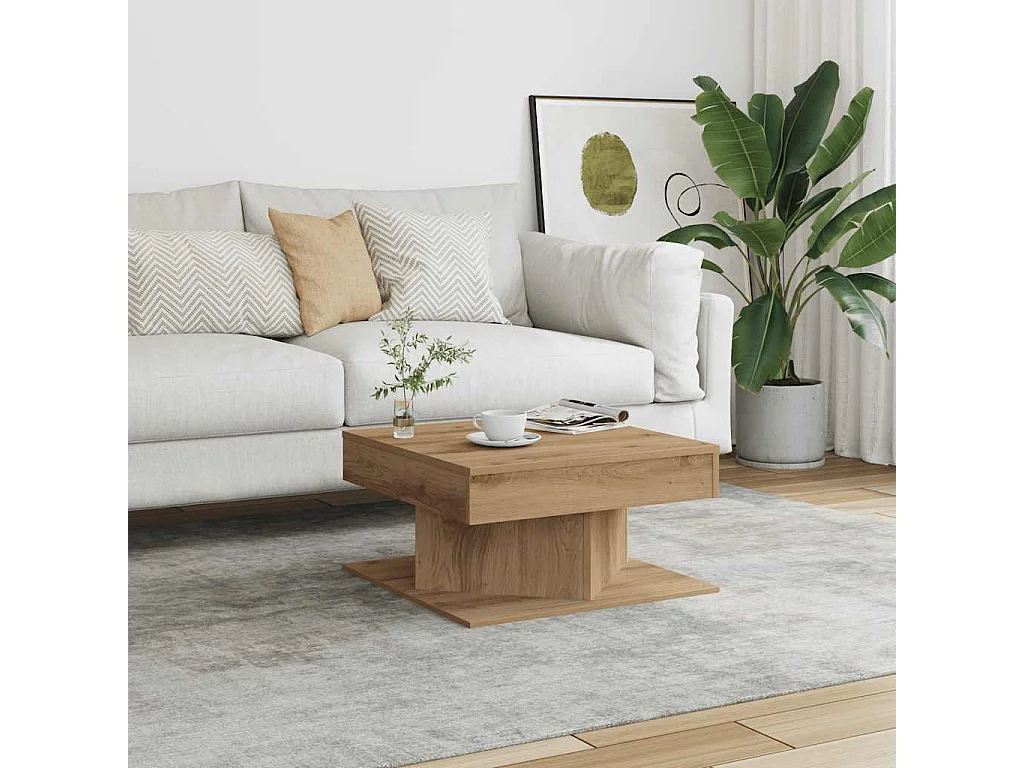 Table basse chêne artisanal 55x55x30 cm bois d'ingénierie