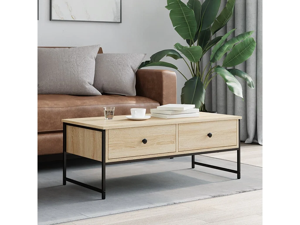 Mesa de centro de roble Sonoma 101x49x39,5 cm madera de ingeniería