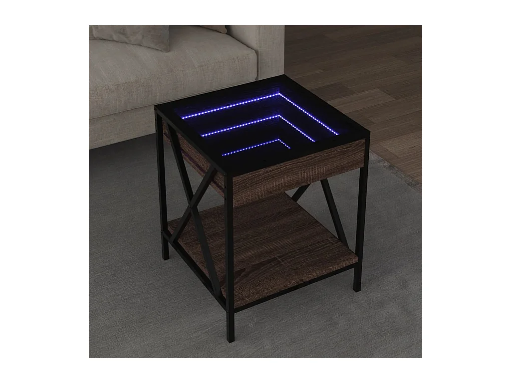 Tavolino con LED Infinity rovere marrone 40x40x49 cm
