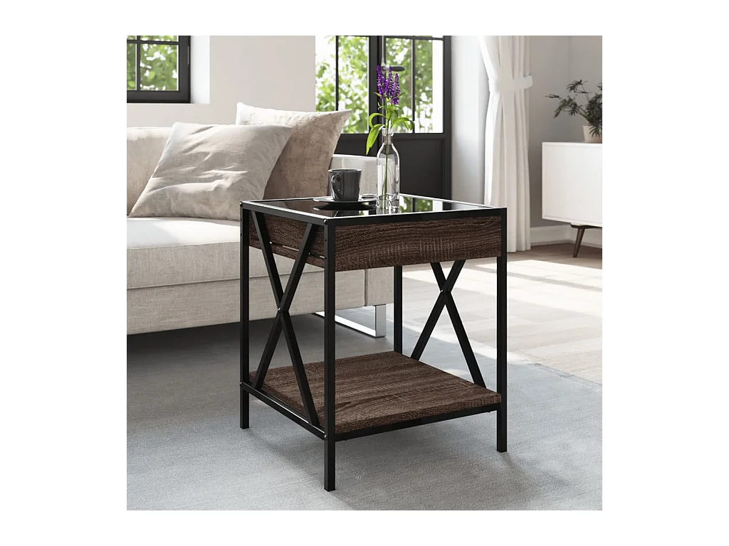 Tavolino con LED Infinity rovere marrone 40x40x49 cm