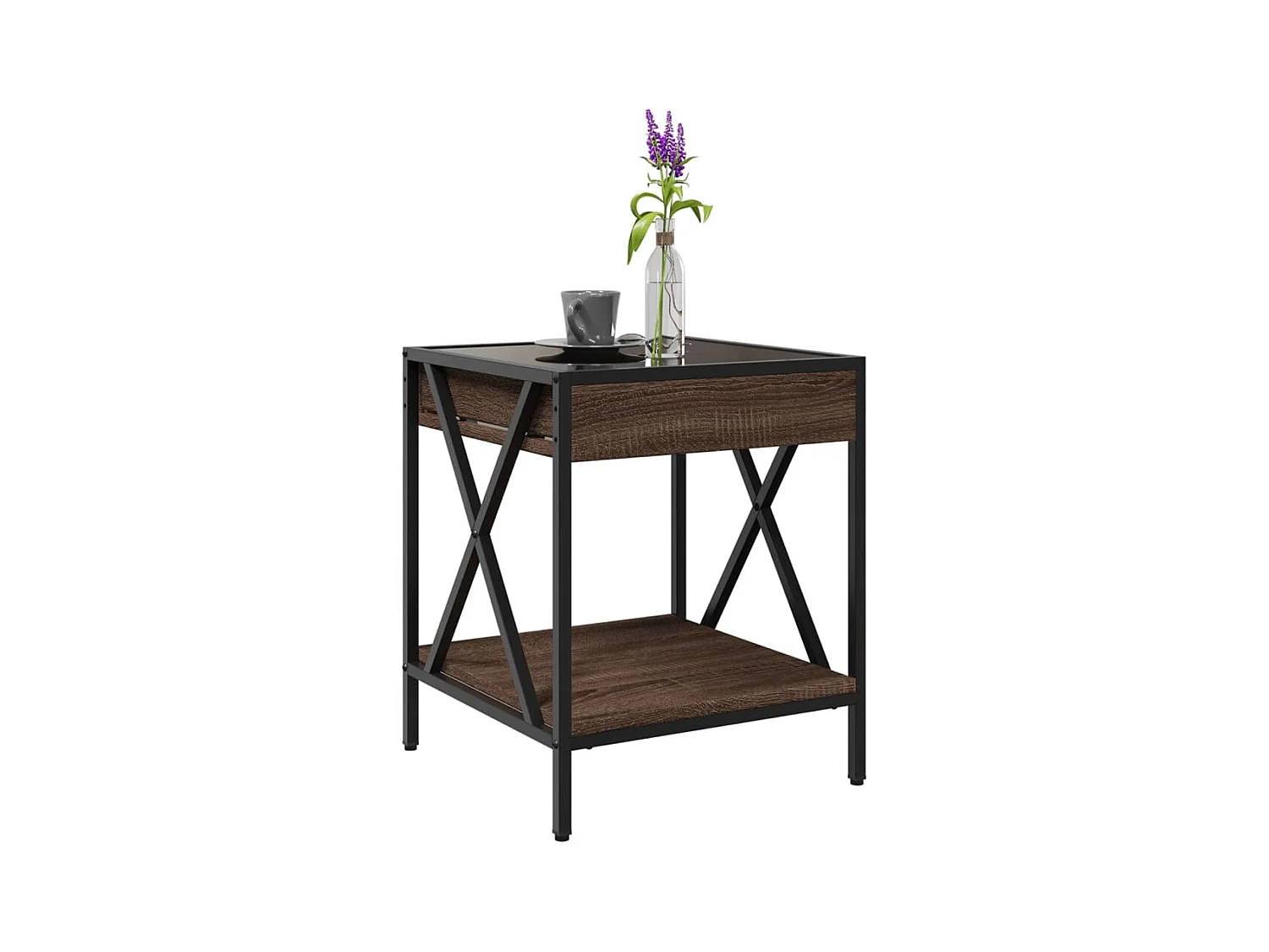 Tavolino con LED Infinity rovere marrone 40x40x49 cm