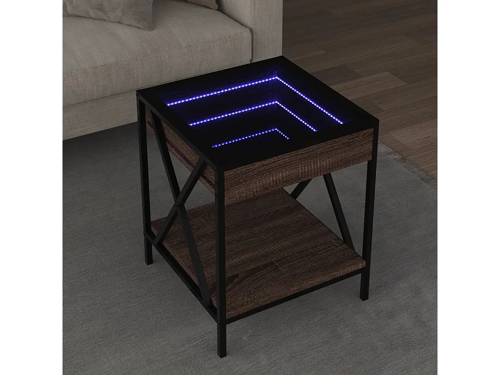Table basse avec LED Infinity chêne marron 40x40x49 cm
