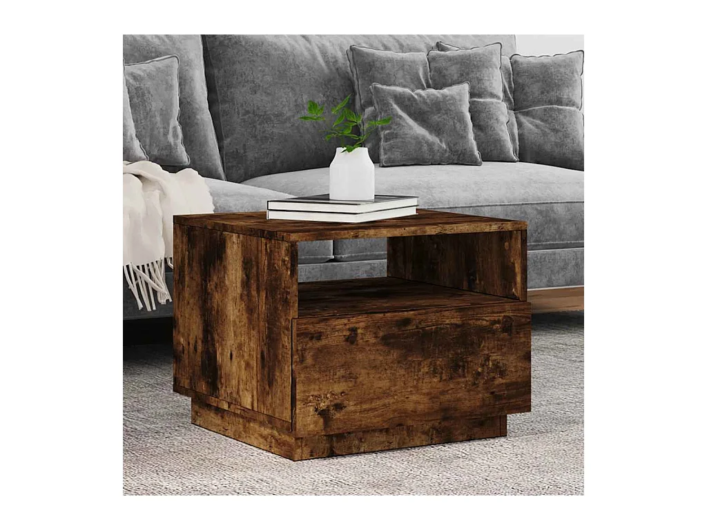 Table basse avec lumières LED chêne fumé 50x49x40 cm